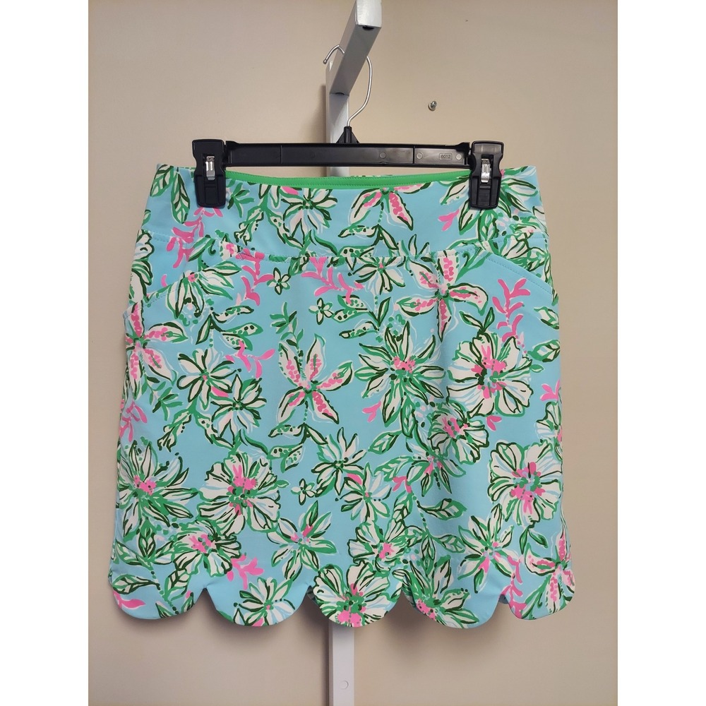 Lilly Pulitzer Luxletic Scalloped Floral Skort Blue Green Pink Size 6 Preppy